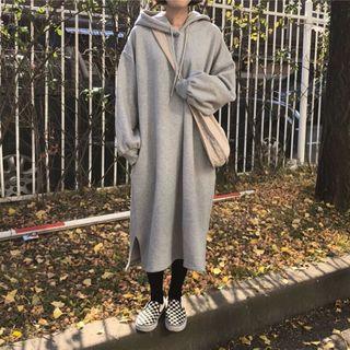 Side Slit Drawstring Hoodie Dress