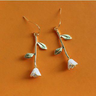 Glaze Flower Dangle Earring 1 Pair - Rose - White - One Size