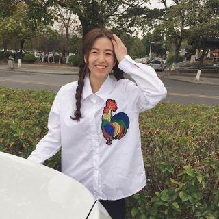 Long-sleeve Rooster Embroidered Shirt