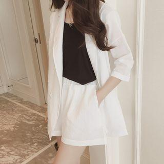Set: Elbow-sleeve Button Blazer + Plain Shorts
