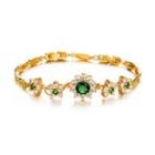 Elegant Fashion Plated Gold Flower Bracelet With Green Cubic Zirconia Golden - One Size