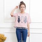 Short-sleeve Embroidered Cropped T-shirt