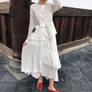 Crinkled Asymmetric Midi Skirt White - One Size