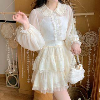Tiered Lace Mini A-line Skirt