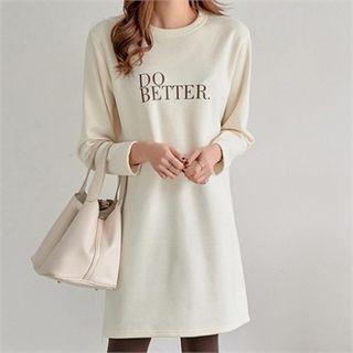 Lettered Fleece Lined T-shirt Dress