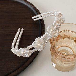 Faux Pearl Floral Headband Rose - White - One Size