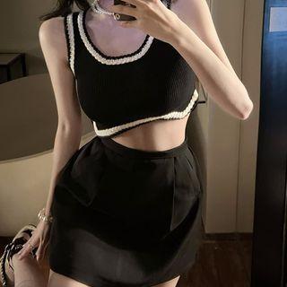 Sleeveless Crop Knit Top / A-line Skirt