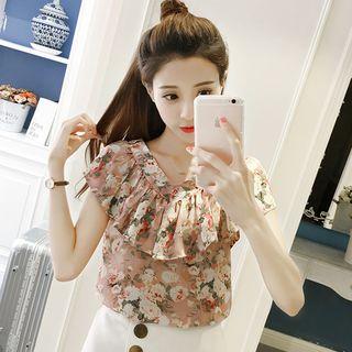 V-neck Sleeveless Floral Print Chiffon Top
