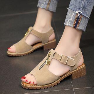 Zip Detail Block Heel Sandals