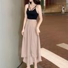 Strappy Camisole Top / Side-slit Cropped Wide-leg Pants