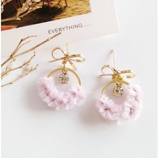Alloy Bow Rhinestone Floral Hoop Earring