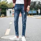 Slim Fit Distressed Washed Jeans