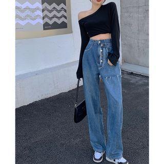 Details Asymmetrical-waistline Wide-leg Jeans