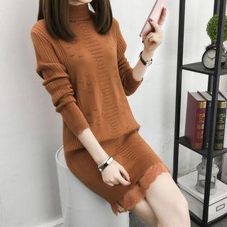 Lace Hem Mock-neck Knit Dress