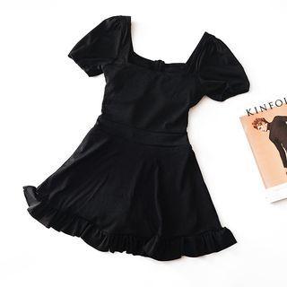 Short-sleeve Ruffle Cut-out Swim Dress