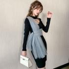 Long-sleeve Mesh Panel Knit Sheath Dress