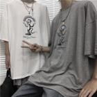Couple Matching Monkey Print Elbow-sleeve T-shirt