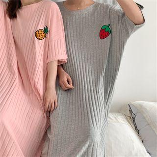 Embroidered Crewneck Short-sleeve Dress