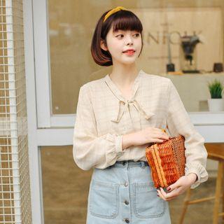 Tie-neck Check Chiffon Blouse
