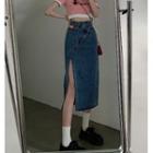 Asymmetrical Slit Denim Skirt