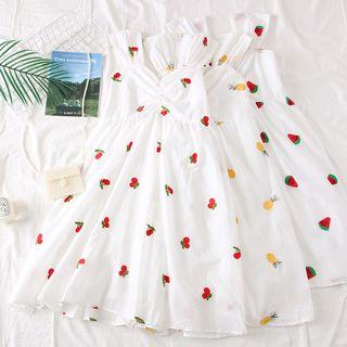 Embroidered Ruched A-line Dress