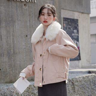 Faux-fur Collar Fleece-lined Padded Jacket