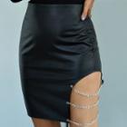 High-waist Faux Leather Chain-detail Mini Skirt