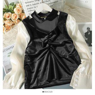 Cutout-front Ruched Velvet Top Black - One Size