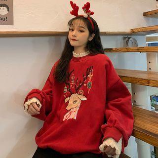 Mock Two-piece Deer Print Sweatshirt