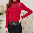 Lace Panel Cowl Neck Long-sleeve Top