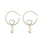 Faux Pearl Hoop Earring 1 Pair - S925 Silver Needle - Faux Pearl - Gold - One Size