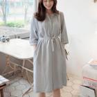 3/4-sleeve Tie-waist Midi Shirtdress