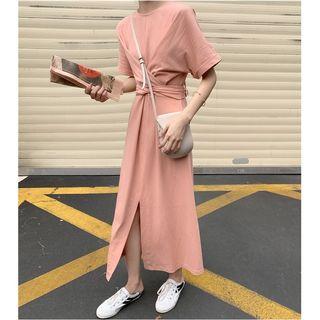 Short-sleeve Midi A-line Dress As Shown In Figure - One Size