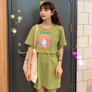 Detachable Printed Short-sleeve T-shirt Dress