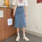 High-waist Button-up A-line Denim Semi Skirt