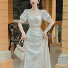 Long-sleeve Lace Midi A-line Dress / Short-sleeve Midi Dress