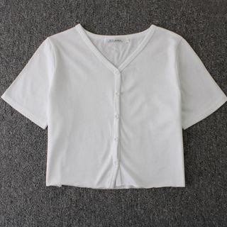 V-neck Short-sleeve Buttoned T-shirt