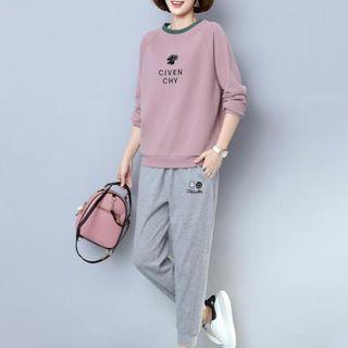 Set: Long-sleeve Lettering T-shirt + Harem Sweatpants