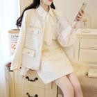 Set: Contrast Trim Pocket-front Jacket + A-line Skirt