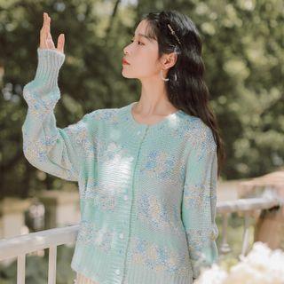 Floral Print Cardigan Blue - One Size
