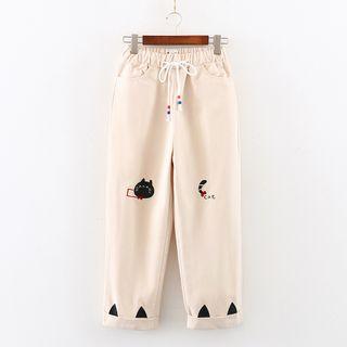 Embroidered Cropped Straight Leg Pants