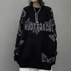 Lettering Butterfly Jacquard Sweater
