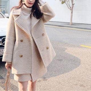 Set: Double-breasted Wool Coat + Mini Skirt