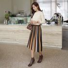 Multicolor Pleated Long Knit Skirt