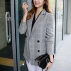 Notched-collar Double-breasted Plaid Blazer