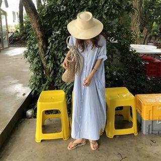 Long-sleeve Striped Shirt Dress Stripe - One Size