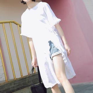 Bell-sleeve Slit Asymmetrical Top