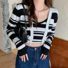 Striped Cropped Knit Camisole / Cropped Cardigan
