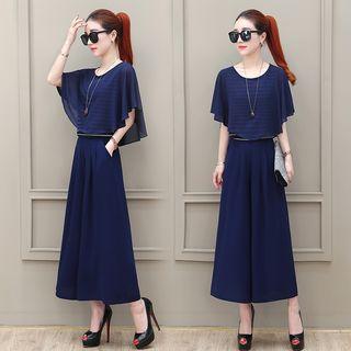 Set: Striped Capelet Top + Wide-leg Pants