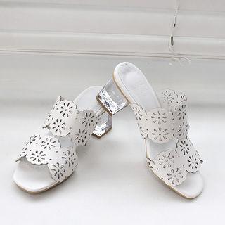 Block-heel Openwork Double-strap Pumps